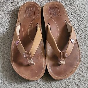 Reef Brown Leather Sandals with Pink Accent
